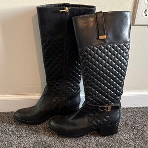 Bandolino Black Quilted Partial Leather Riding Boots